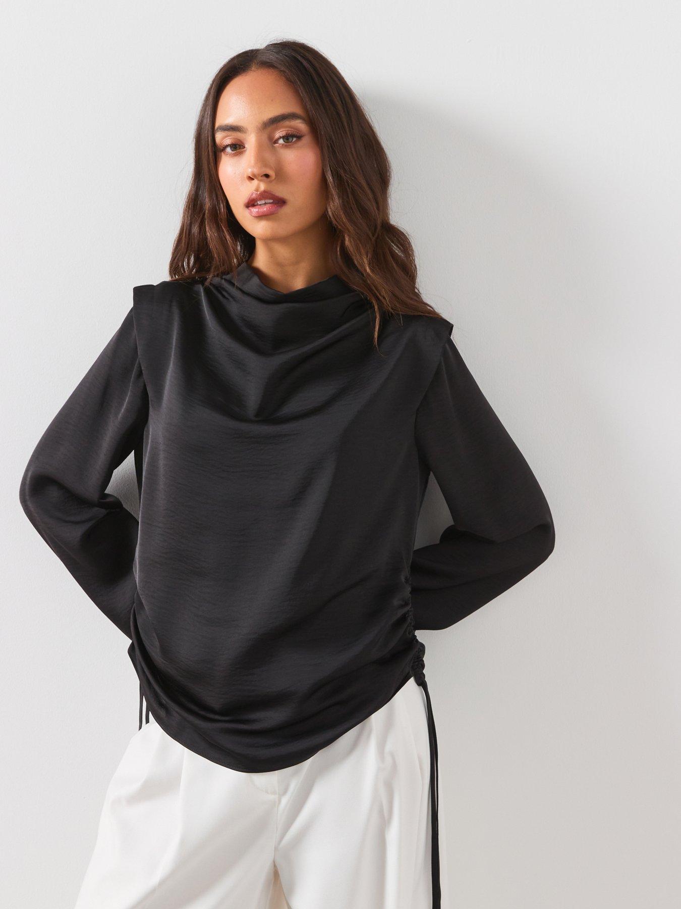 AllSaints Leslie Cowl Neck Relaxed Top - Black