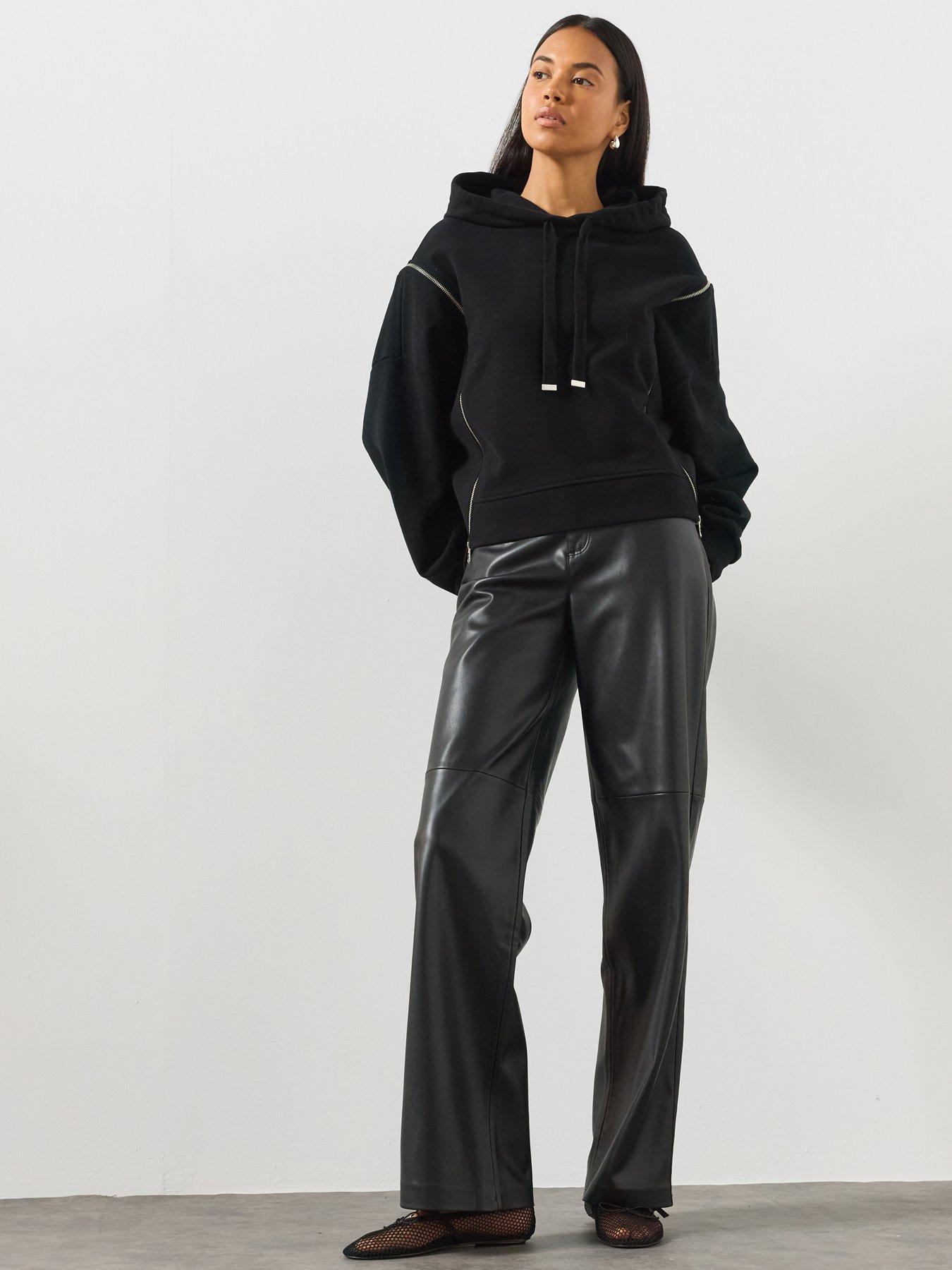AllSaints Women's Oversized Hoodie with Contrast Stitch Detail, Black, Size S, Women