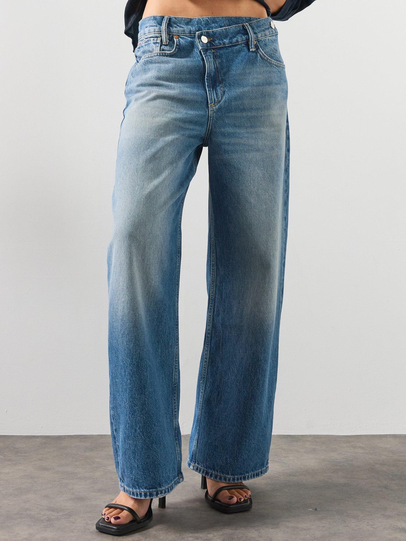 Image 1 of 6 of AllSaints Aki Wide Leg Crossover Jeans - Blue