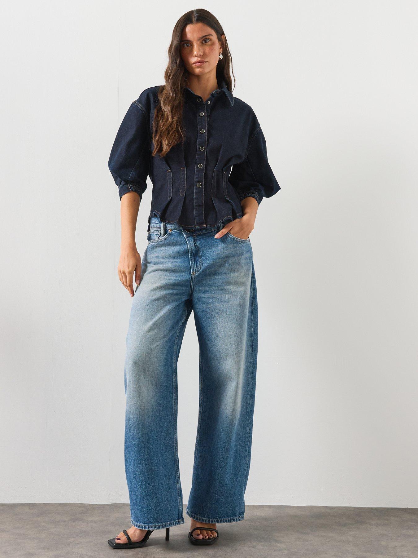 Image 3 of 6 of AllSaints Aki Wide Leg Crossover Jeans - Blue