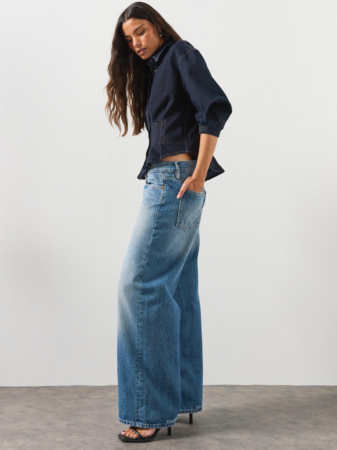 Image 4 of 6 of AllSaints Aki Wide Leg Crossover Jeans - Blue