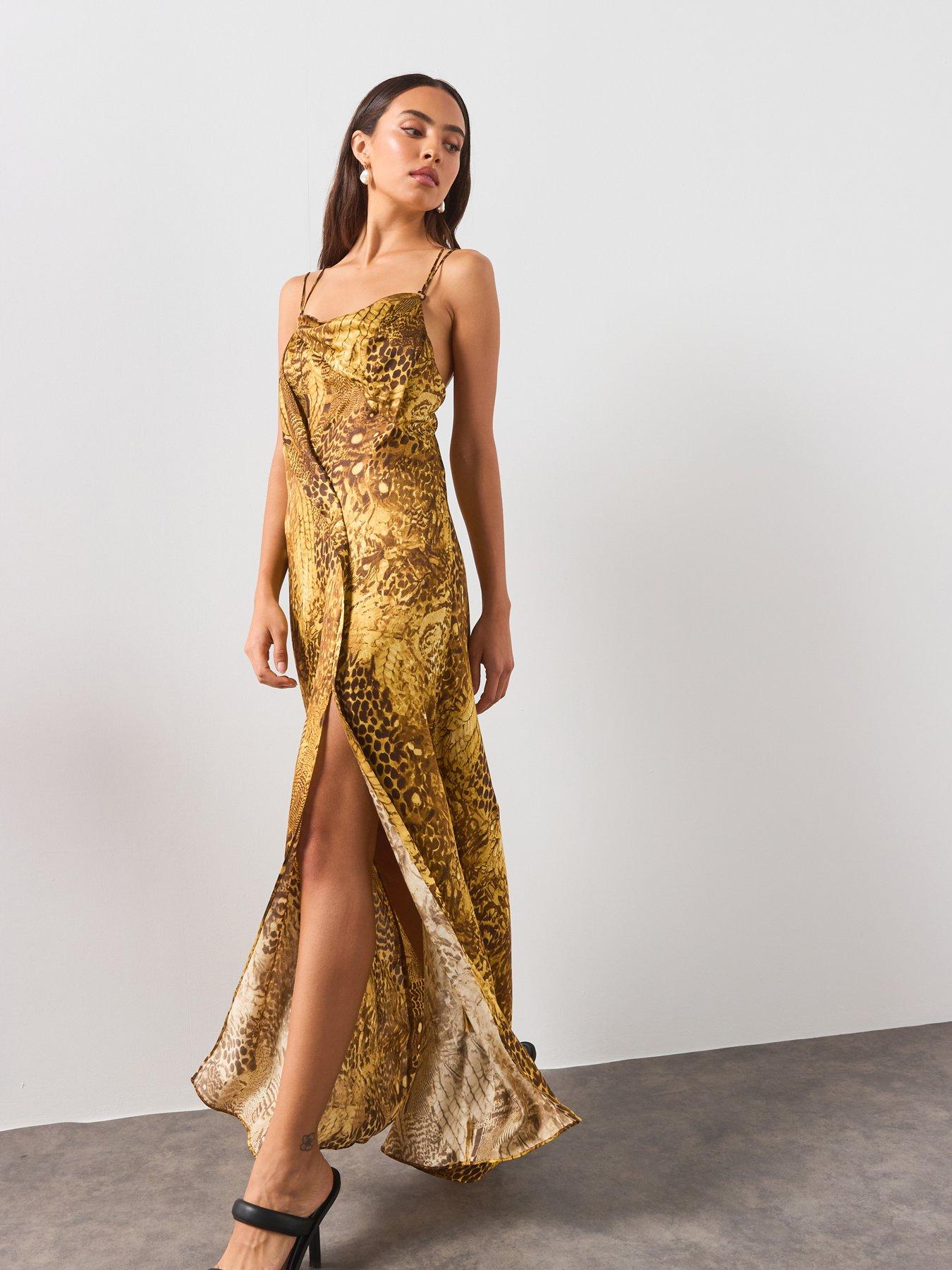 AllSaints Claire Leopard Print Maxi Dress, Gold, Size 14, Women