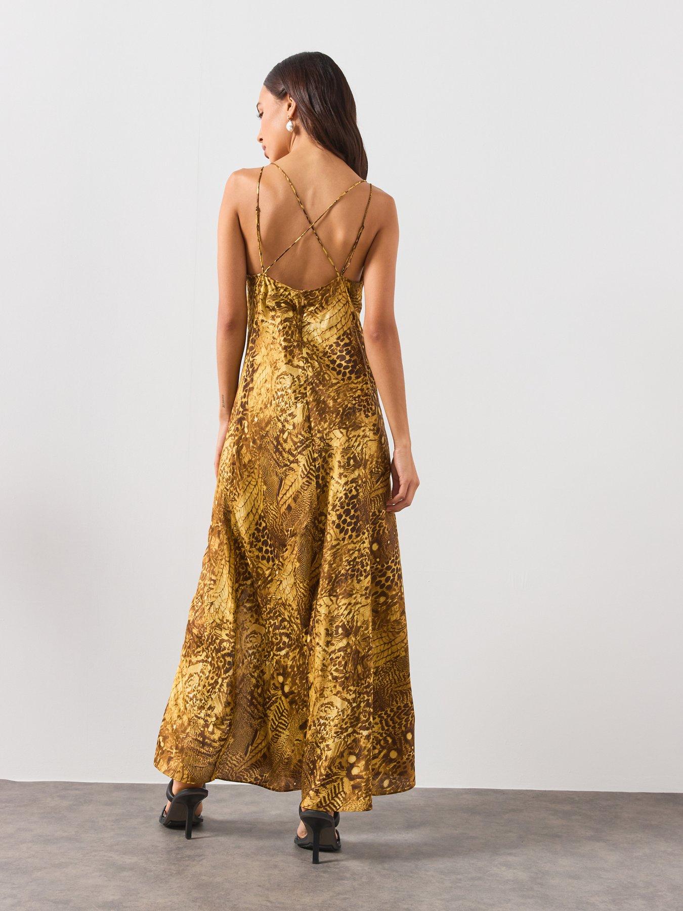 Image 2 of 5 of AllSaints Claire Leopard Print Maxi Dress - Gold
