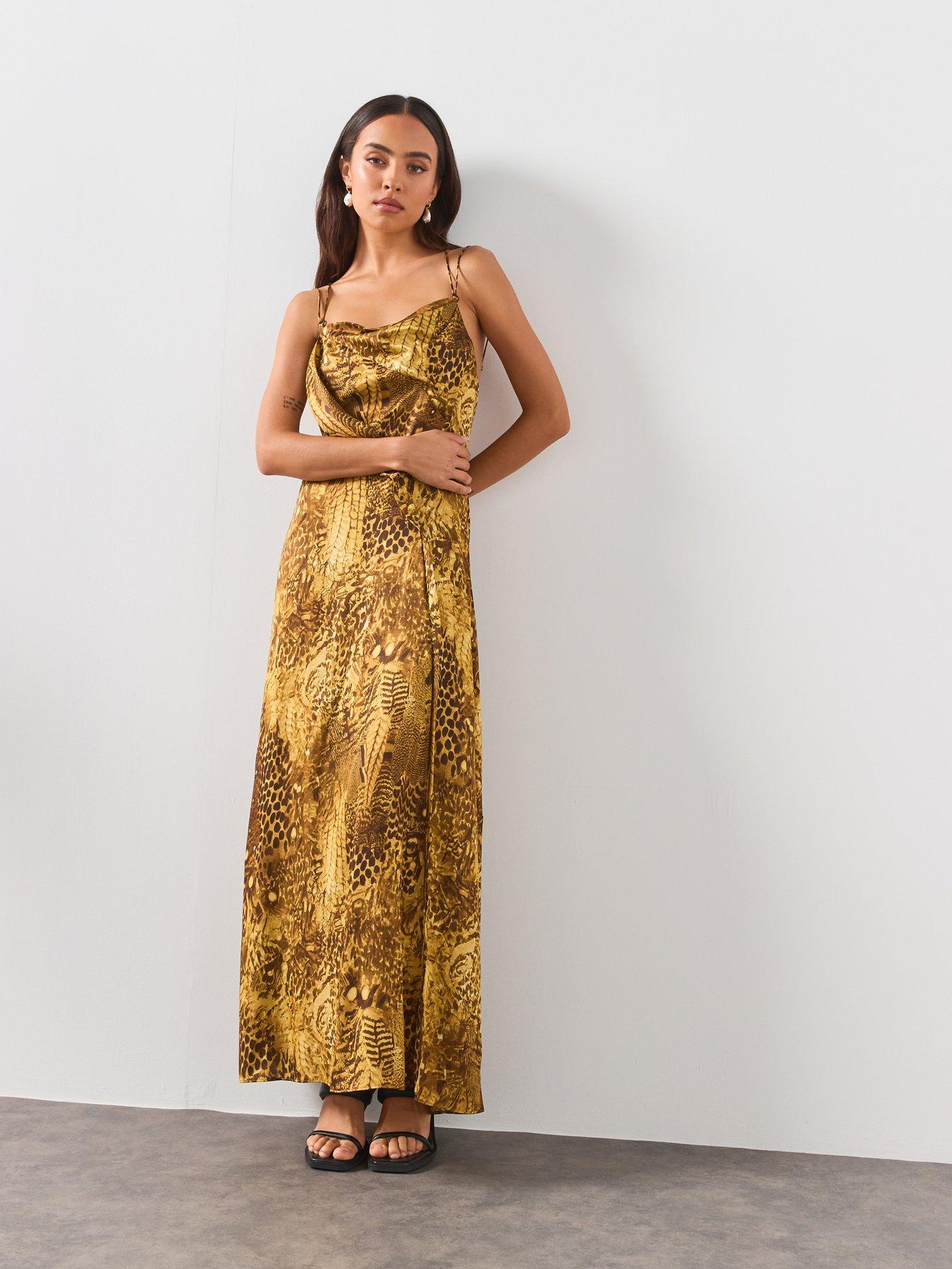 Image 3 of 5 of AllSaints Claire Leopard Print Maxi Dress - Gold