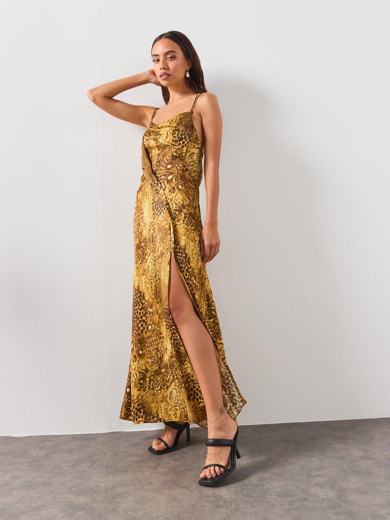 Image 5 of 5 of AllSaints Claire Leopard Print Maxi Dress - Gold