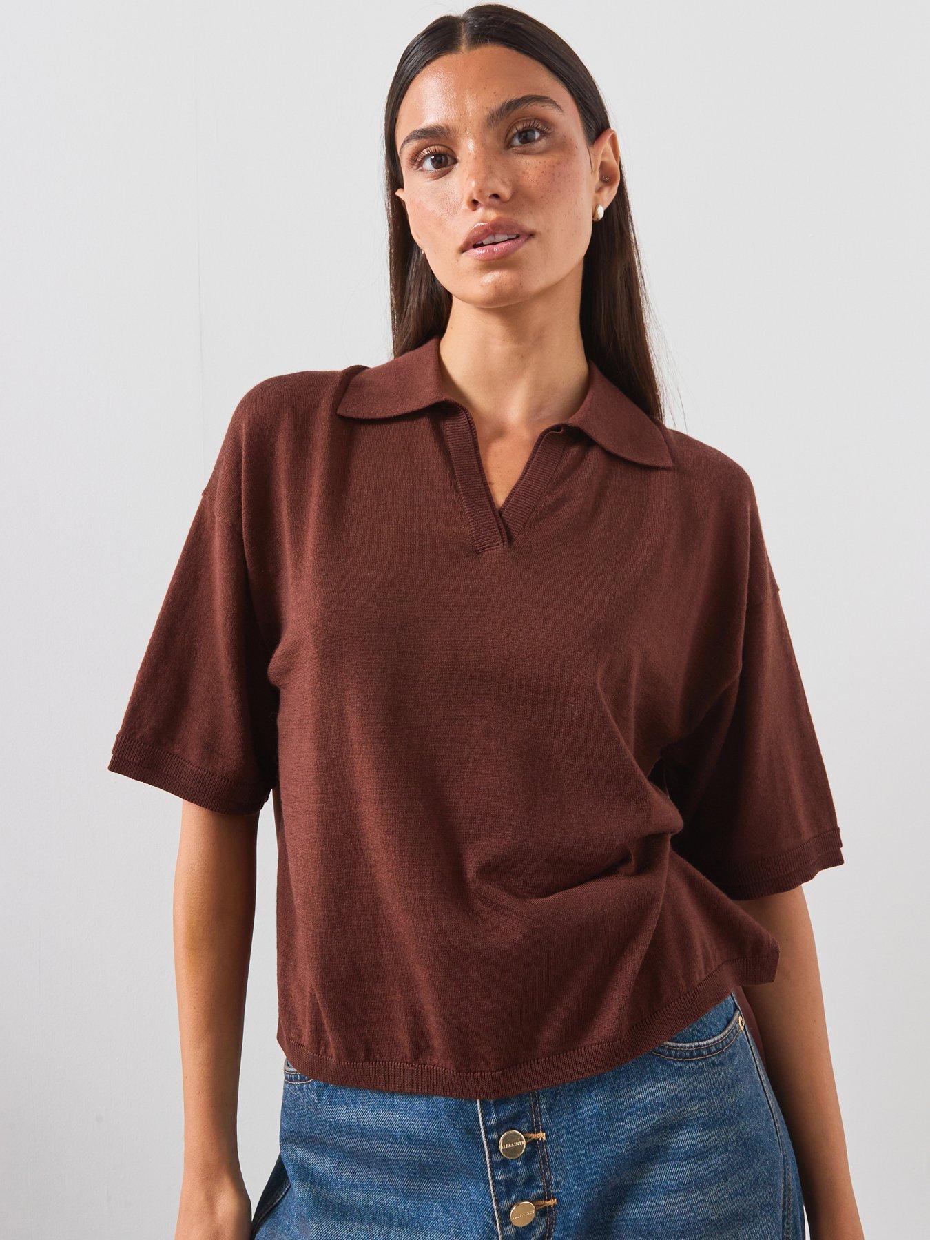AllSaints Bern Polo, Brown, Size L, Women