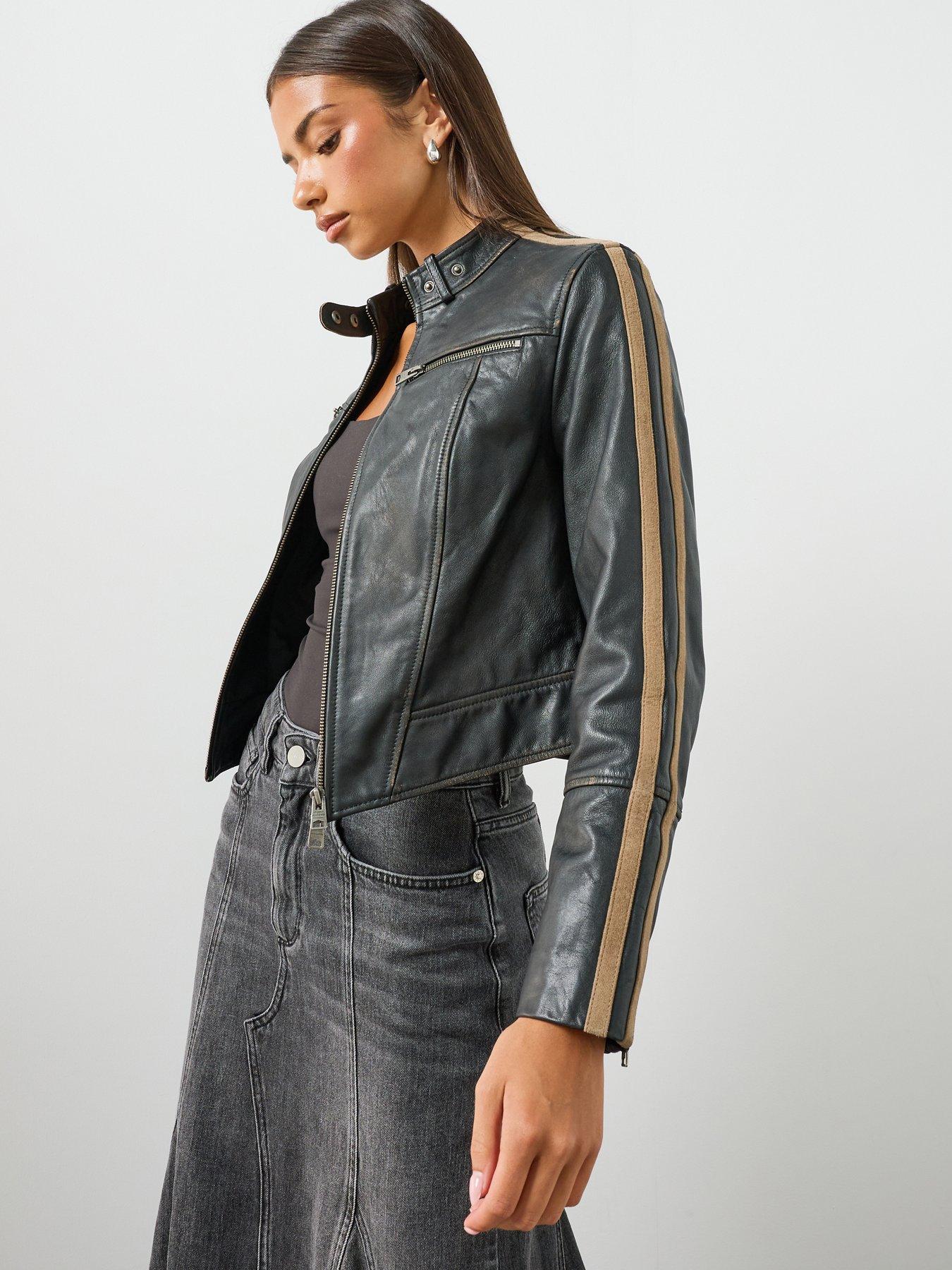 Image 1 of 6 of AllSaints Tiggy Fitted Leather Jacket - Black
