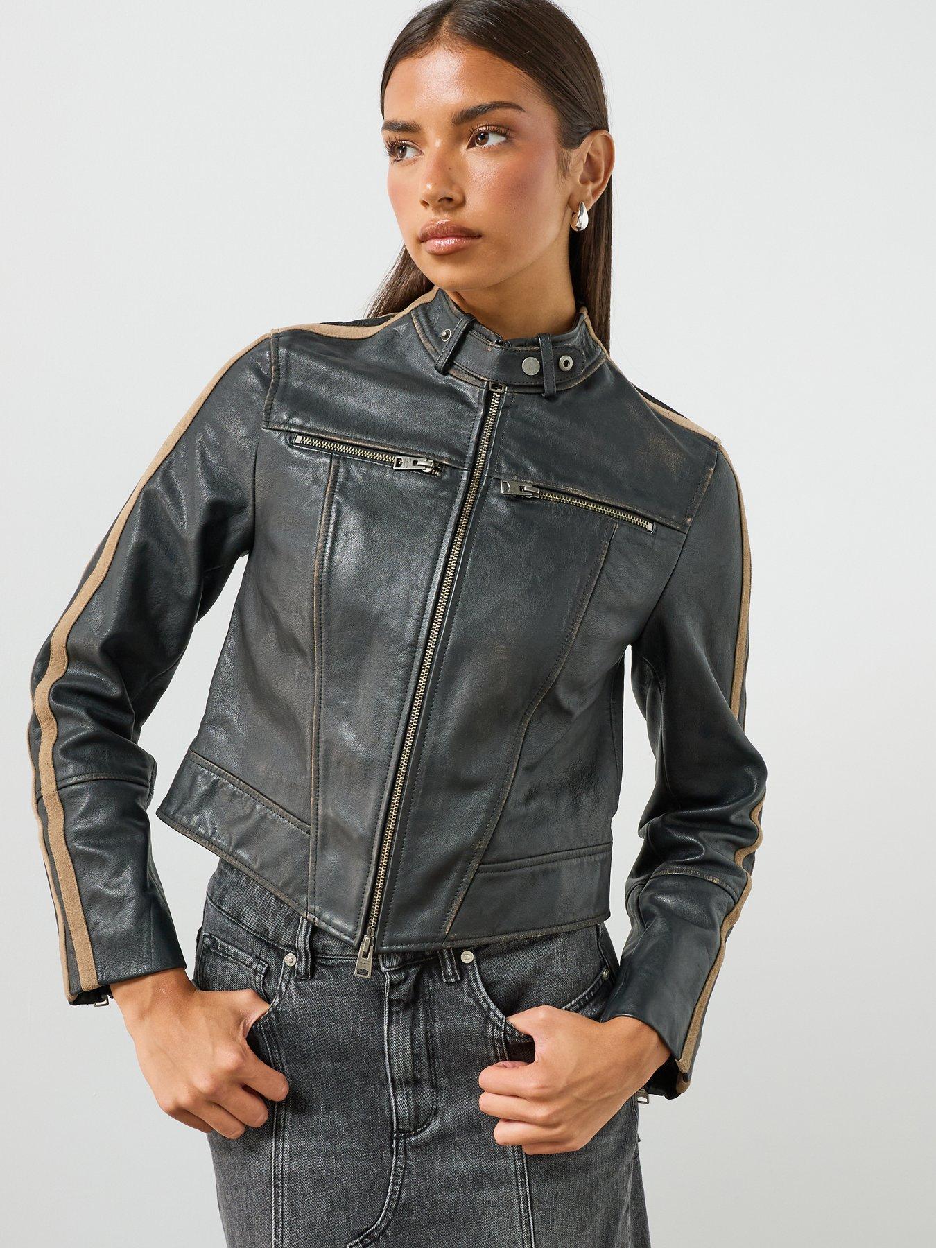 Image 5 of 6 of AllSaints Tiggy Fitted Leather Jacket - Black