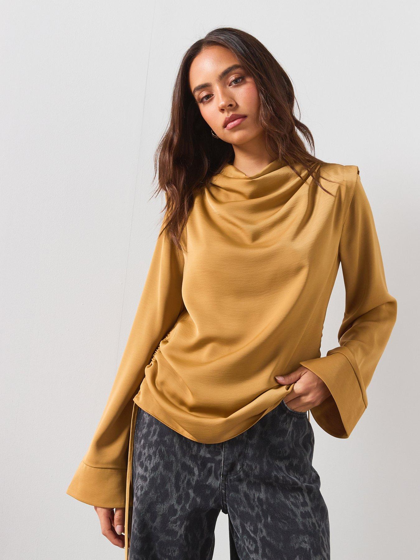 AllSaints Leslie Cowl Neck Relaxed Top, Brown, Size 10, Women