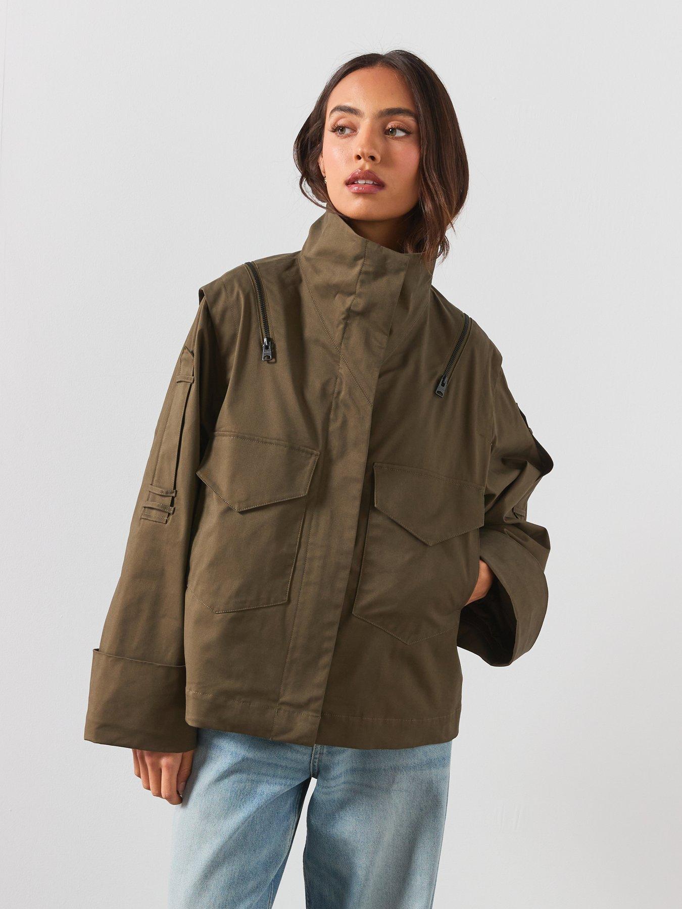 Image 1 of 6 of AllSaints Leighton Cotton Utility Jacket - Green