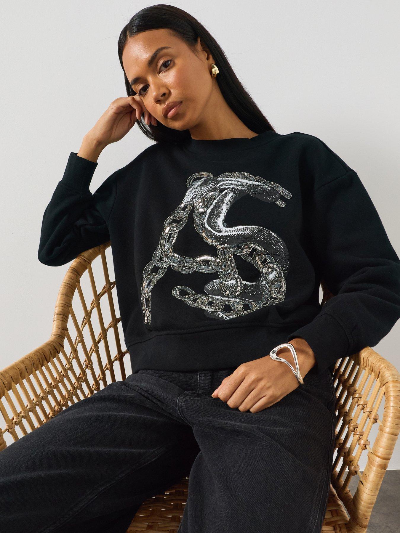 Image 1 of 6 of AllSaints Women's Graphic Crew Neck Sweatshirt - Black