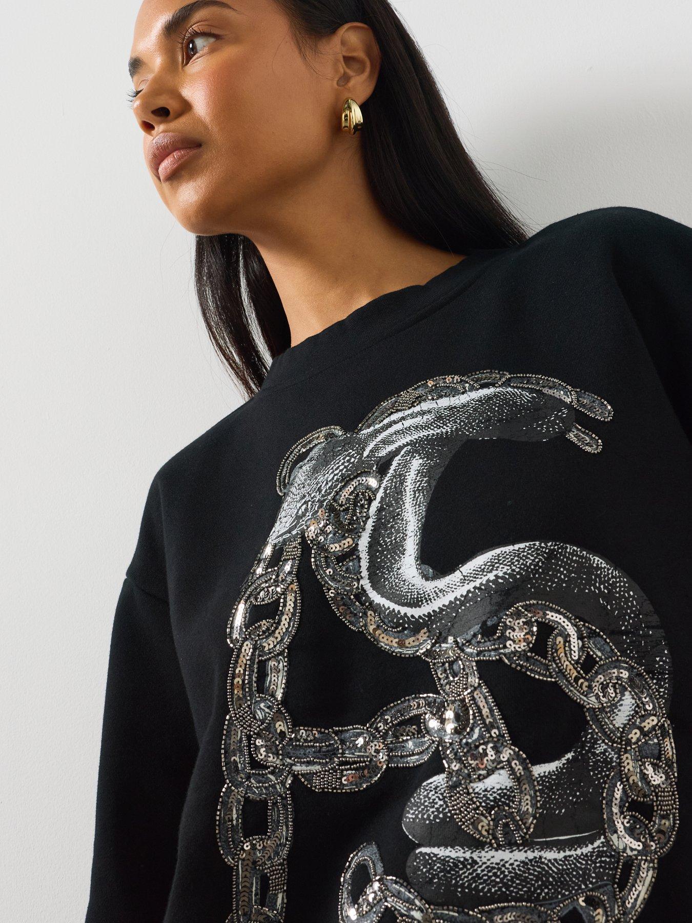 Image 4 of 6 of AllSaints Women's Graphic Crew Neck Sweatshirt - Black