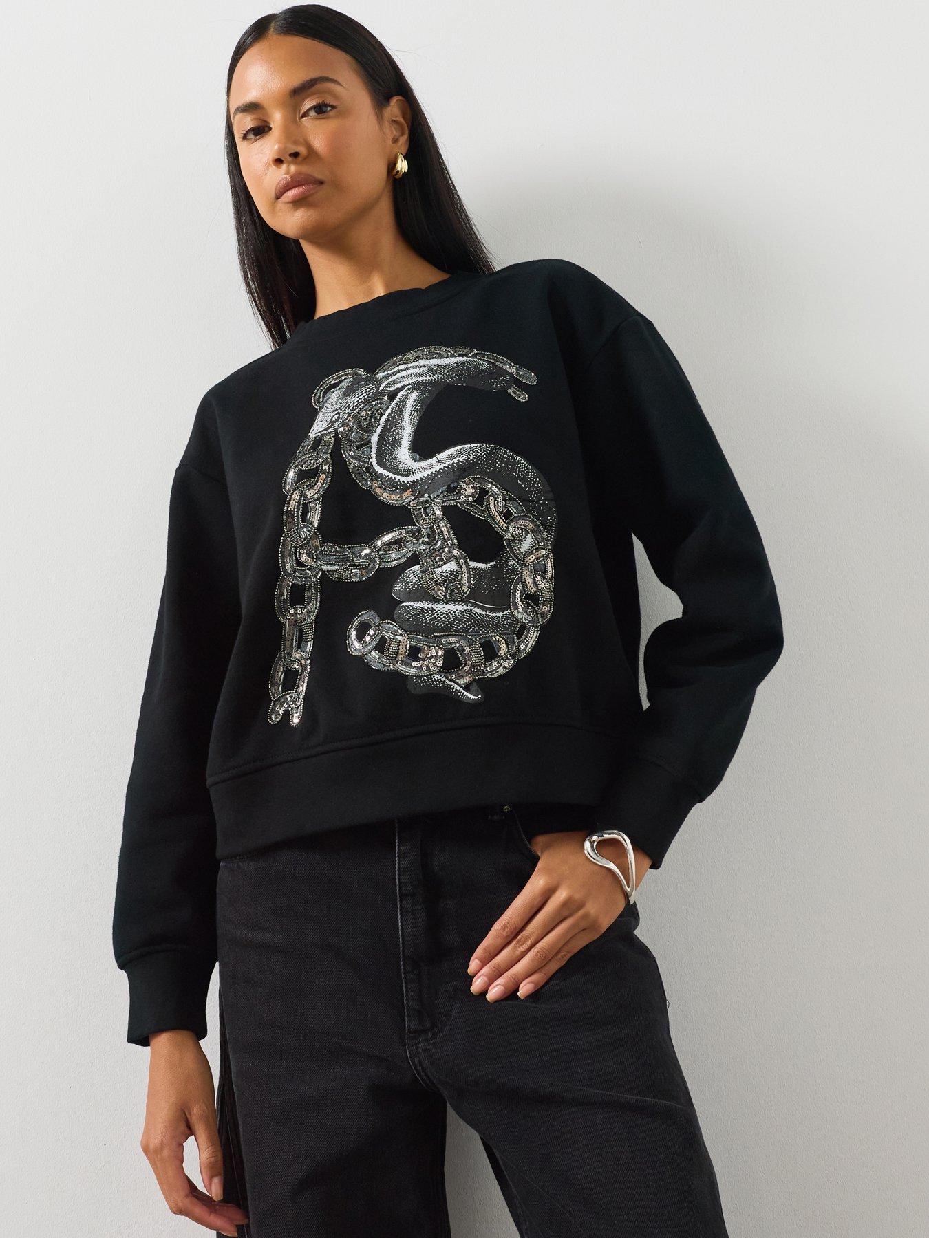 Image 5 of 6 of AllSaints Women's Graphic Crew Neck Sweatshirt - Black