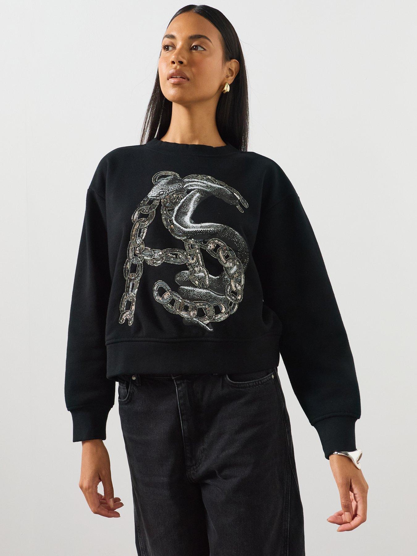 Image 6 of 6 of AllSaints Women's Graphic Crew Neck Sweatshirt - Black