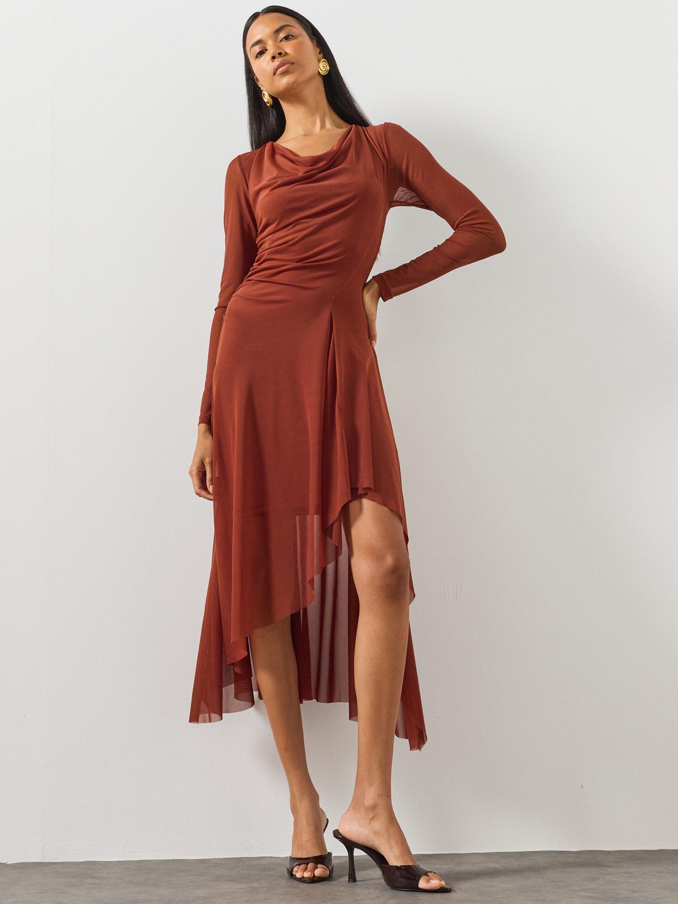Image 5 of 5 of AllSaints Loria Draped Asymmetric Dress - Brown