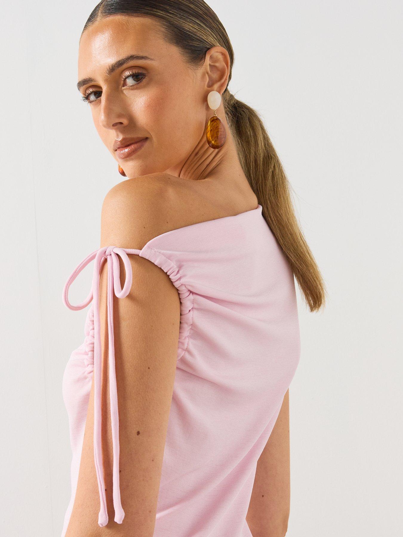 Image 4 of 6 of Mango Asymmetric Ruched Top - Pink