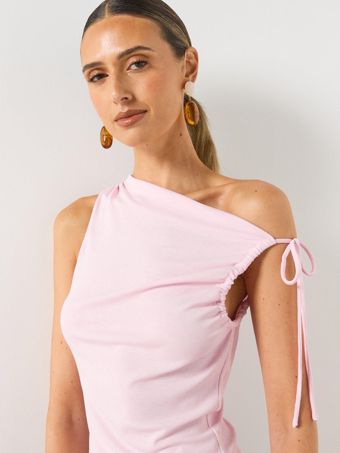 Image 6 of 6 of Mango Asymmetric Ruched Top - Pink