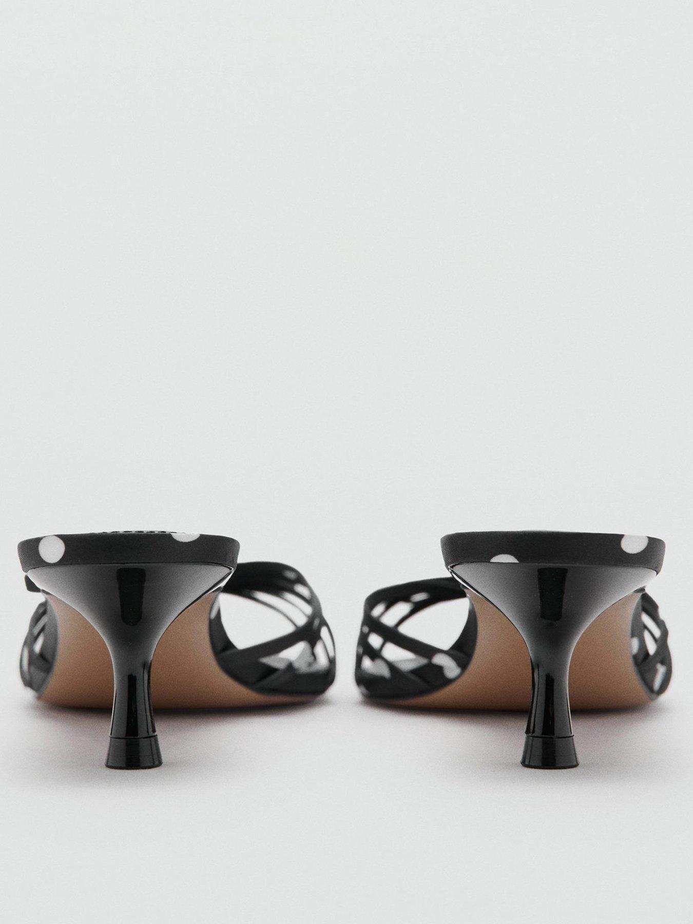 Image 3 of 4 of Mango Polka Dot Heeled Bow Sandals - Black