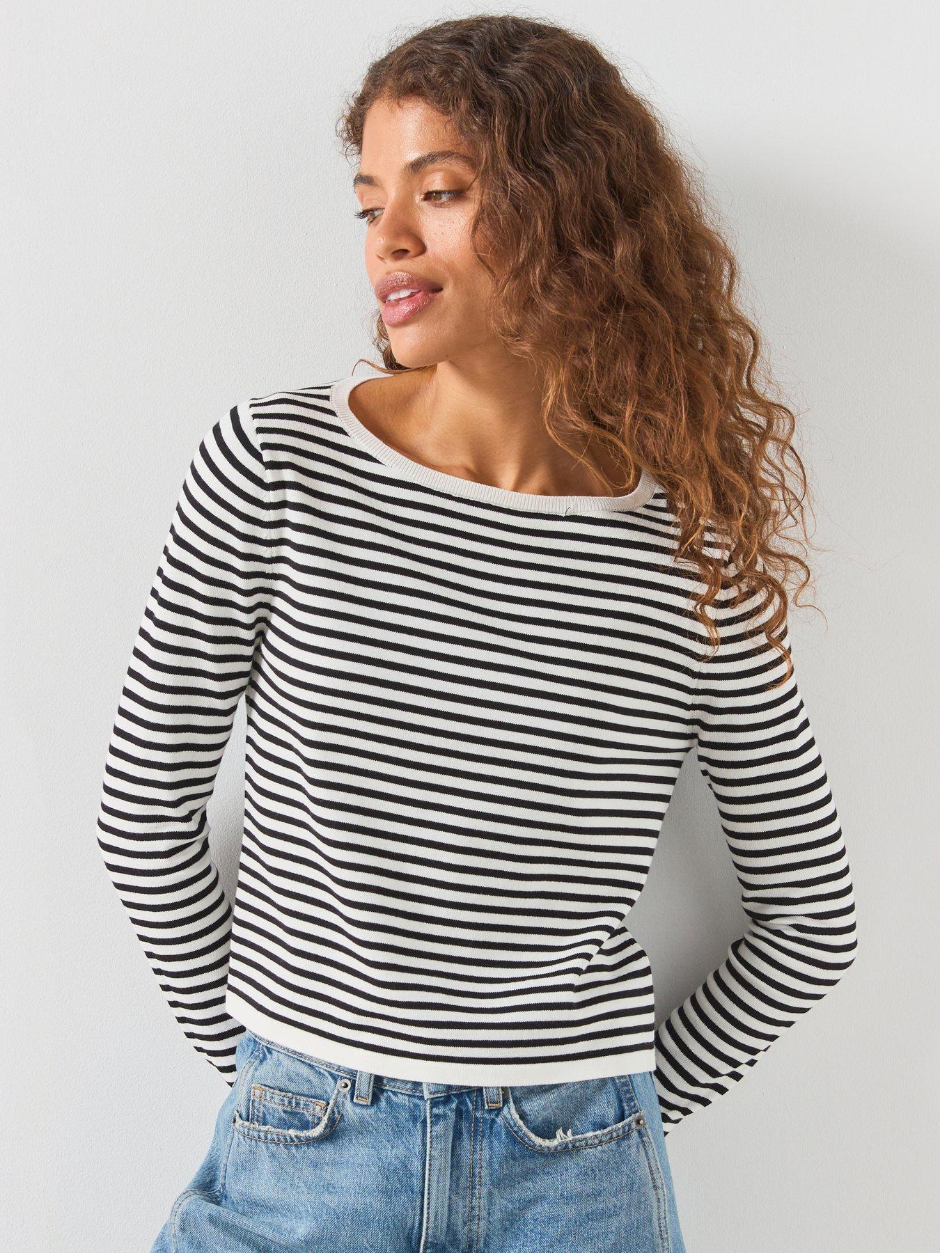 Image 1 of 6 of Mango Knit Striped Sweater - Cream