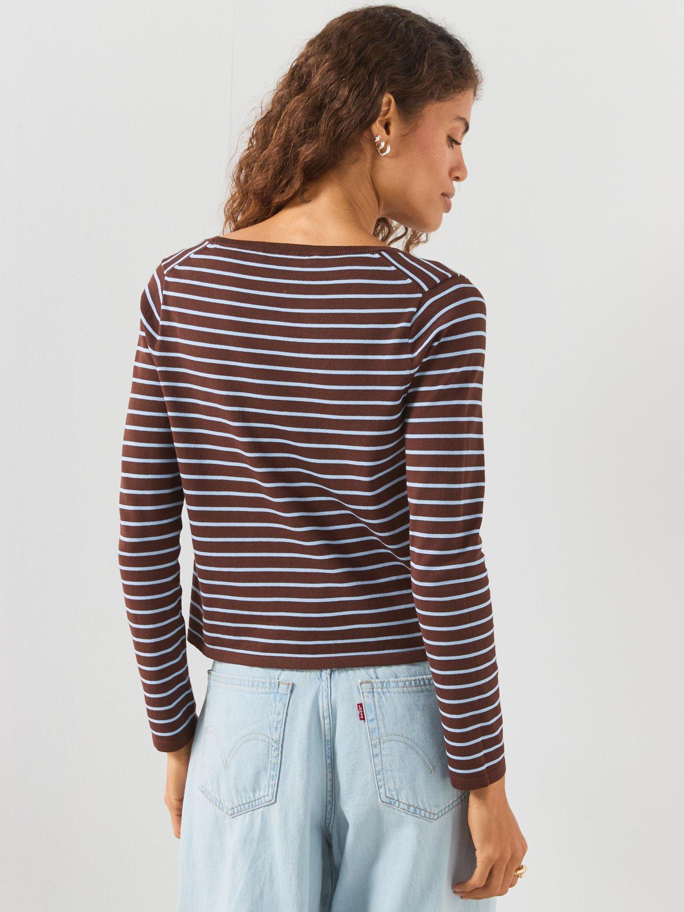 Image 2 of 6 of Mango Knit Striped Sweater - Brown