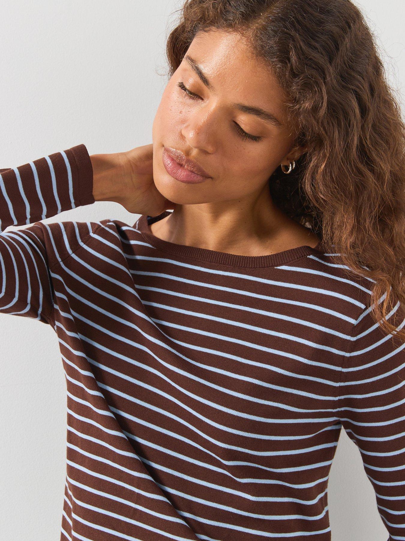 Image 5 of 6 of Mango Knit Striped Sweater - Brown