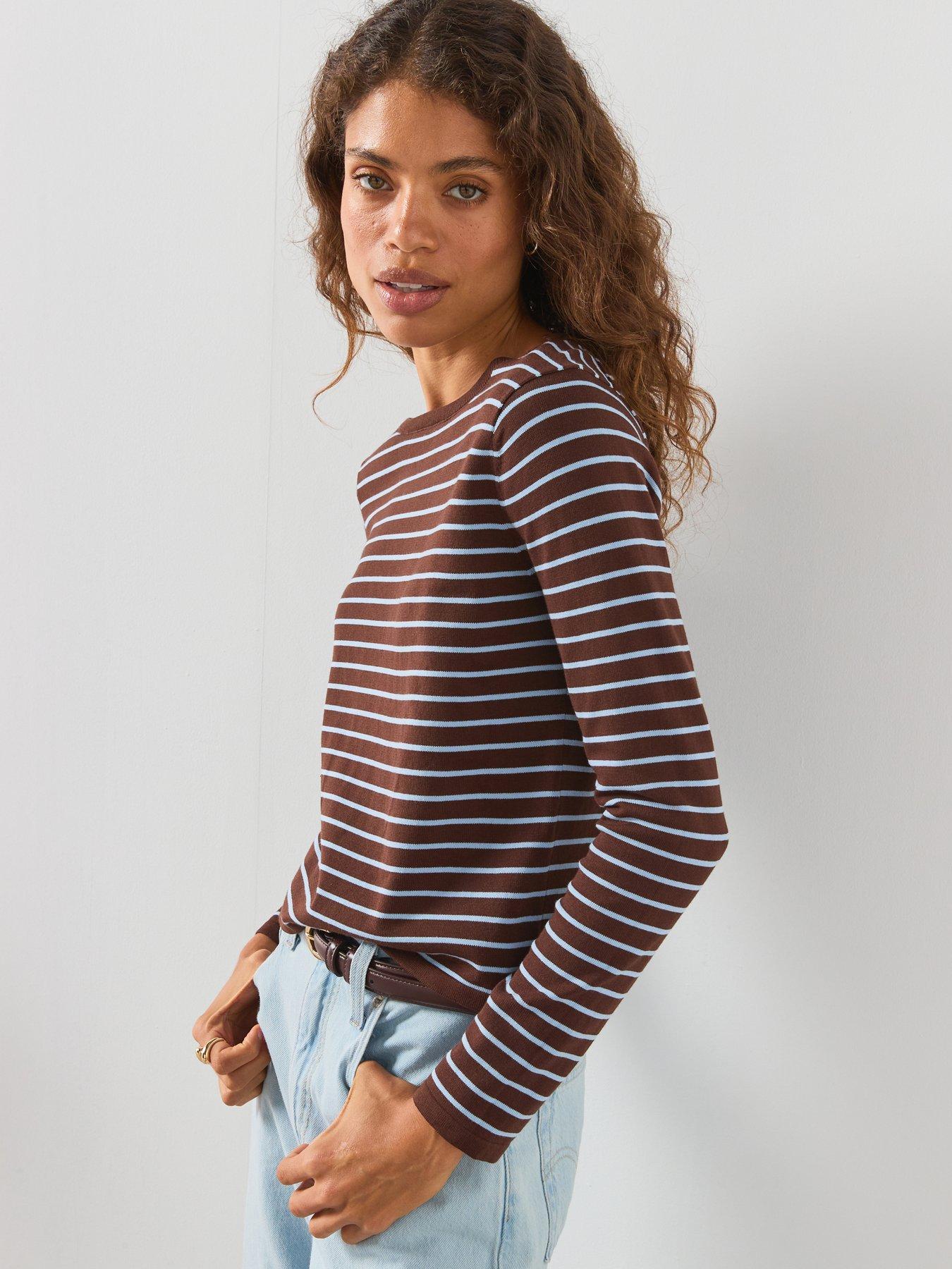 Image 6 of 6 of Mango Knit Striped Sweater - Brown