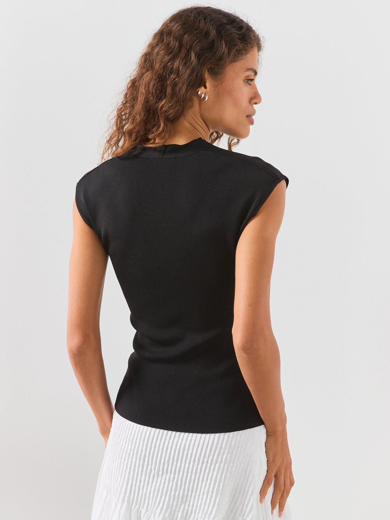 Image 2 of 6 of Mango Fine Knit V-Neck Top - Black