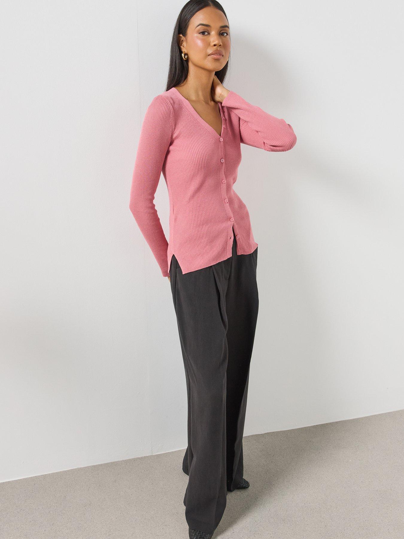Image 3 of 6 of Mango Buttoned Ribbed Cardigan - Pink