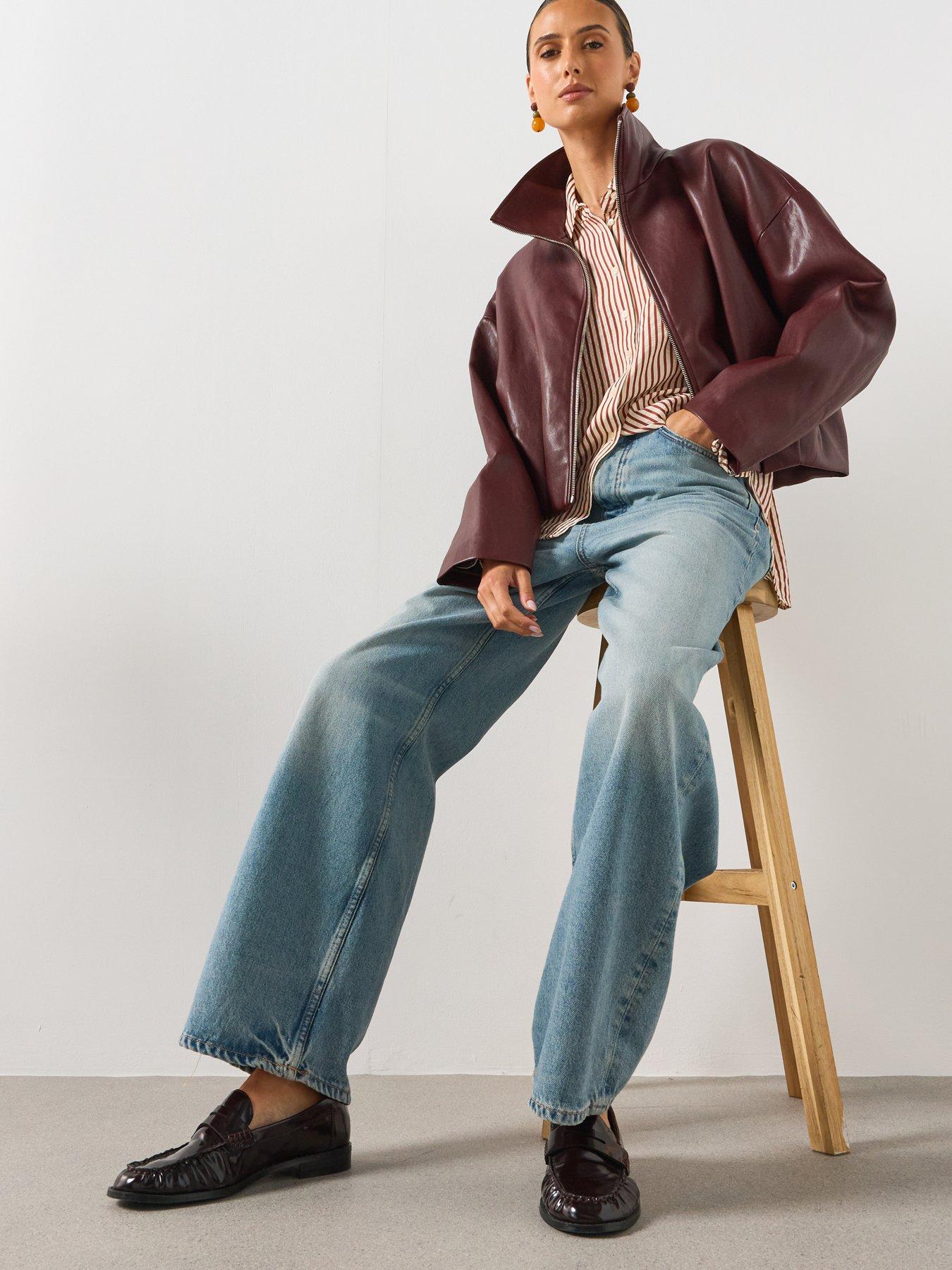 Image 6 of 6 of Mango Faux Leather Funnel Neck Jacket - Red