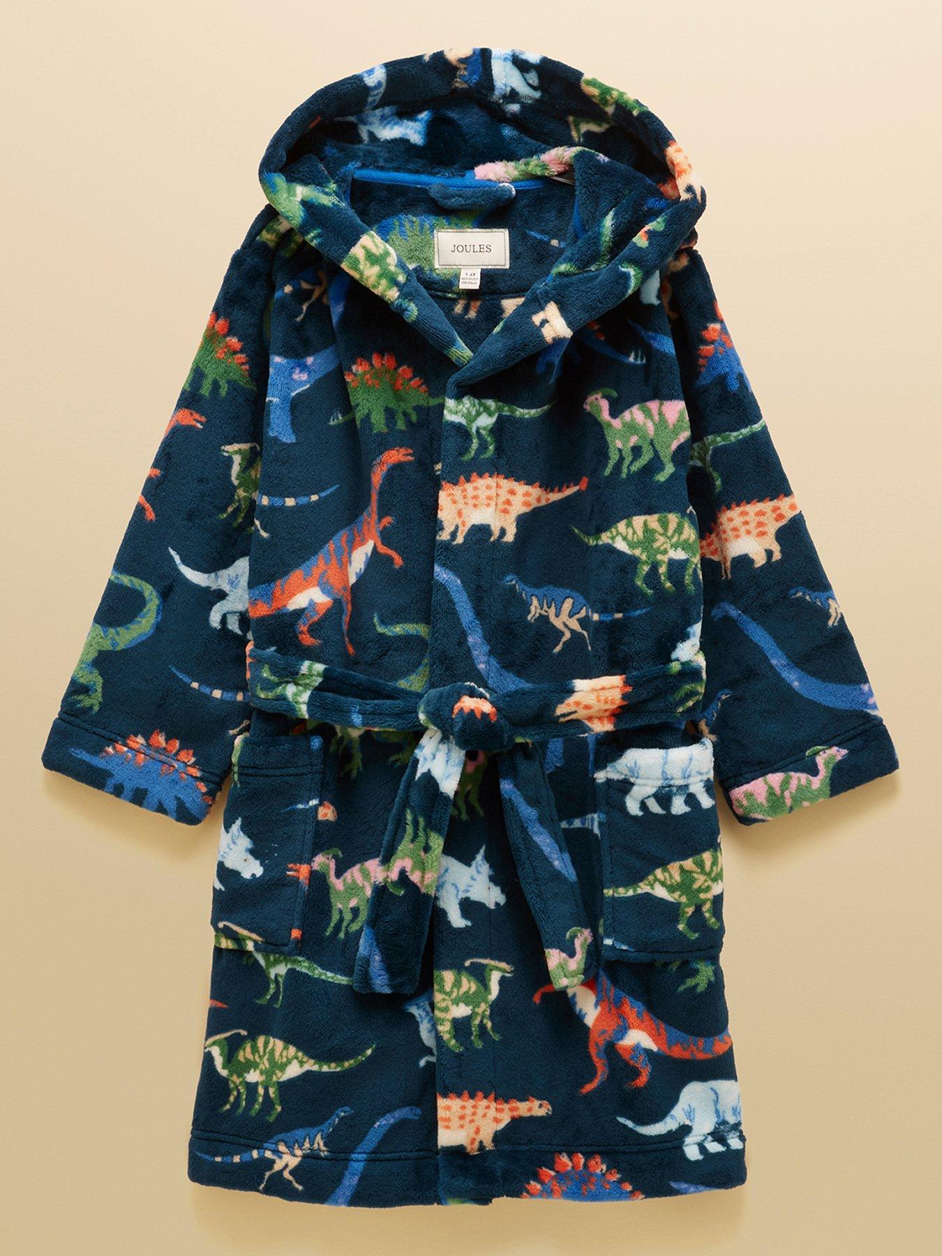 Joules Boys Dino Dressing Gown, Navy, Size 11-12 Years