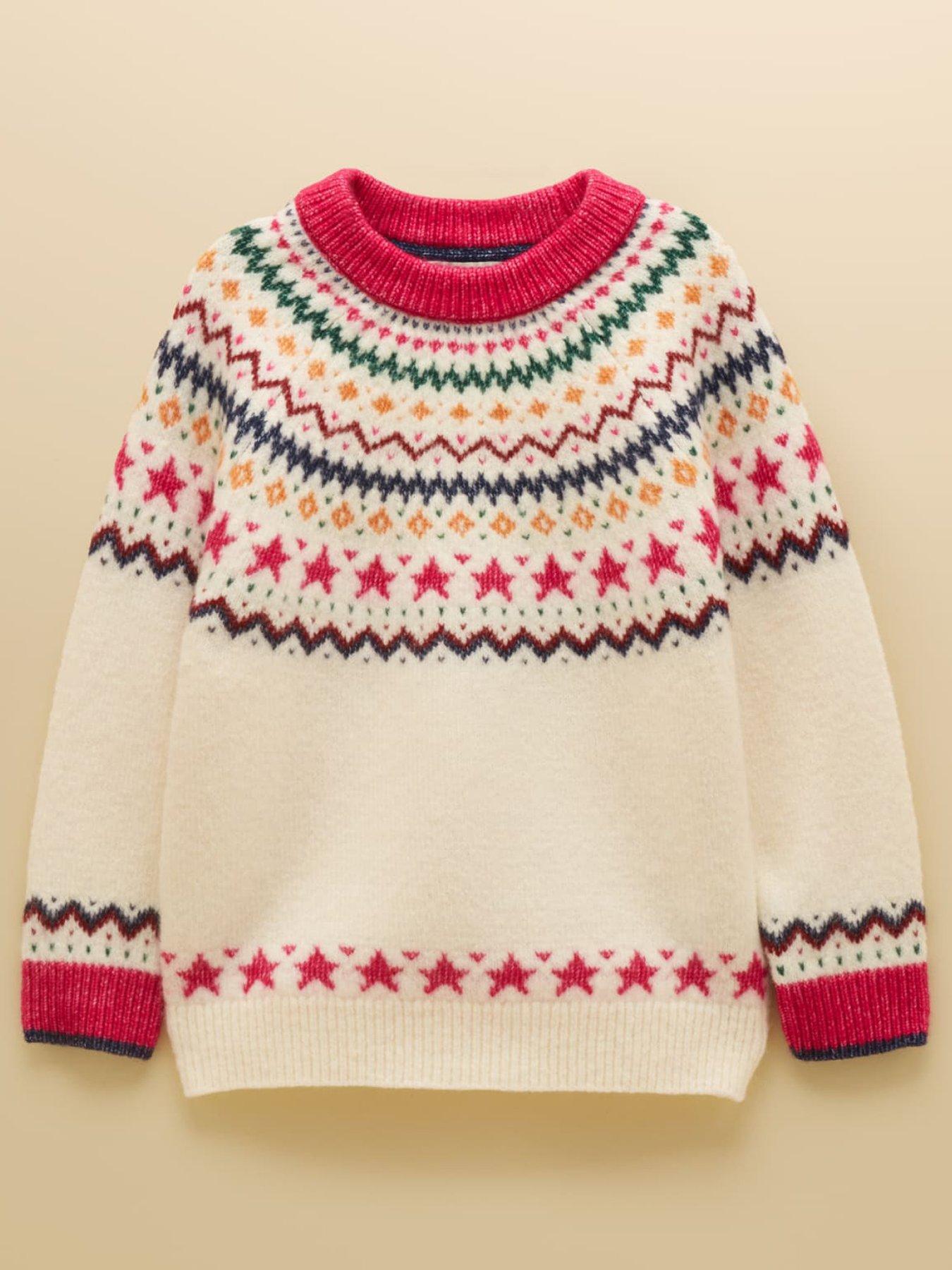 Joules Girls Stardust Fair Isle Soft Knit Jumper, Cream, Size Age: 1-2 Years