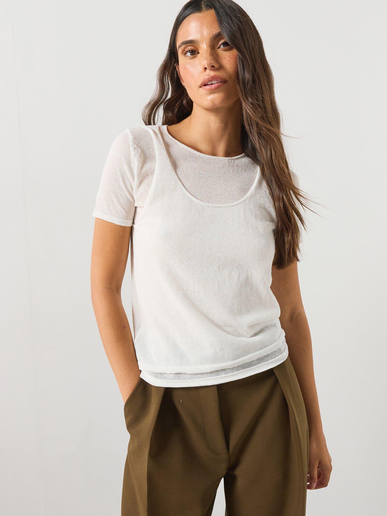 Image 1 of 5 of Mango Layered Knit Sweater - White