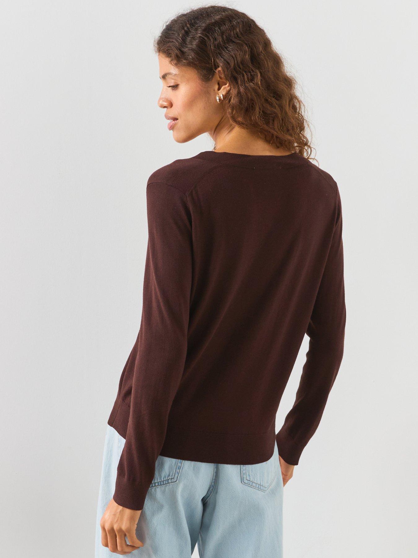 Image 2 of 5 of Mango V-Neck Knit Sweater - Brown