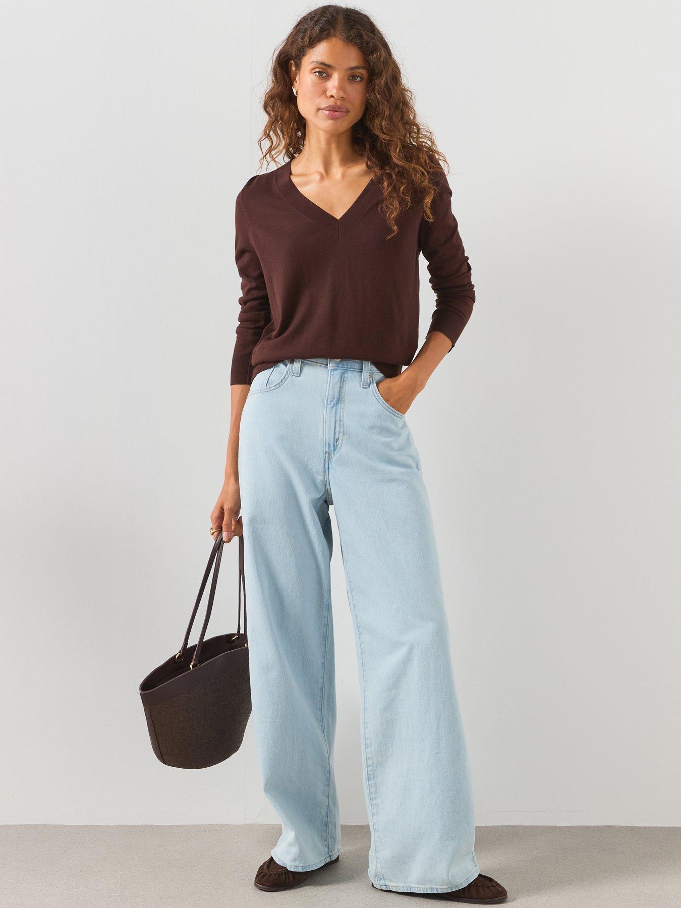 Image 3 of 5 of Mango V-Neck Knit Sweater - Brown