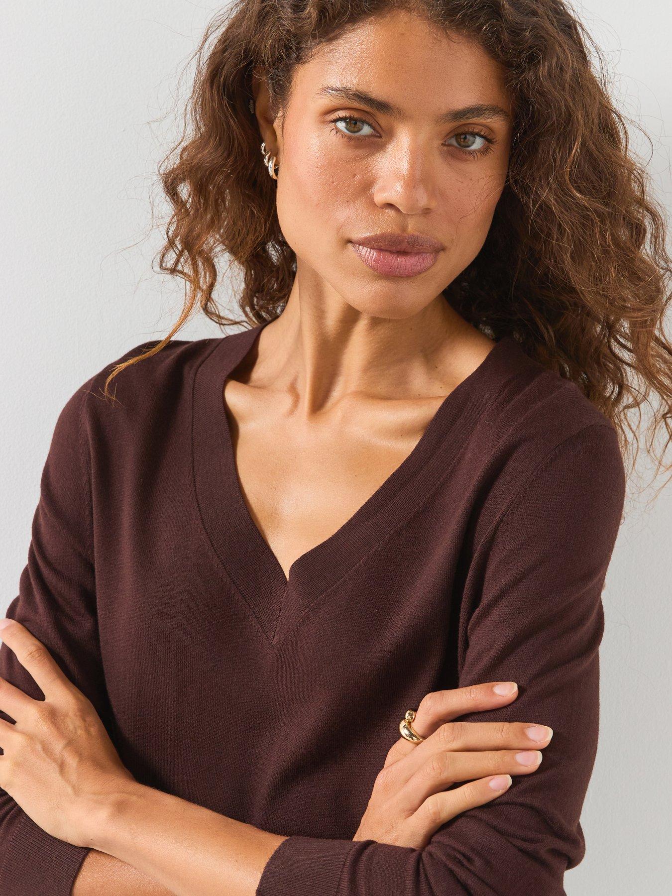 Image 5 of 5 of Mango V-Neck Knit Sweater - Brown