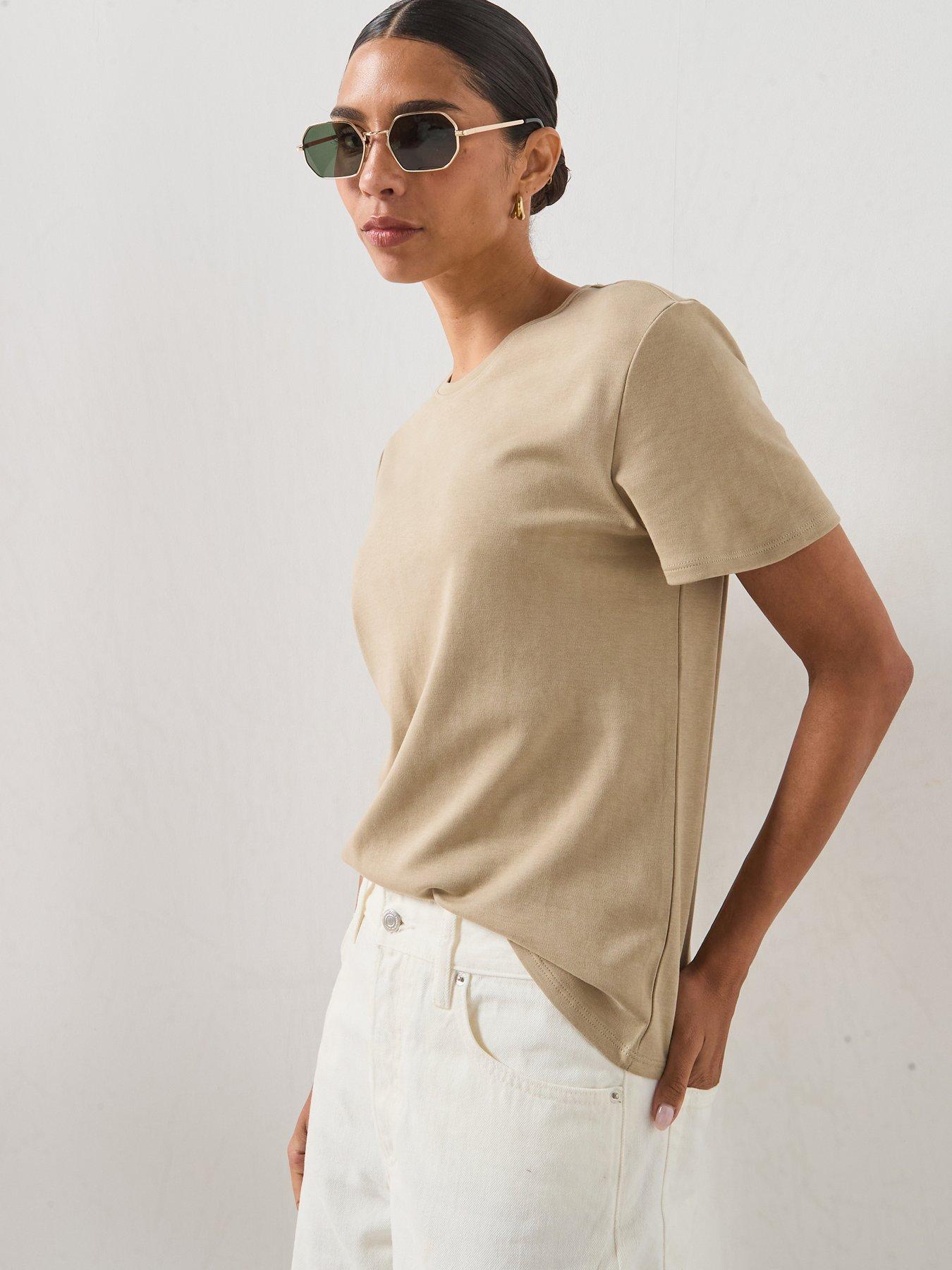Mango 100% Cotton T-shirt, Beige, Size Xxl, Women