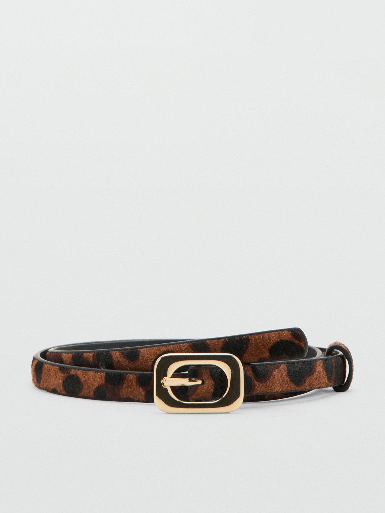 Image 1 of 5 of Mango Leopard-print Leather Belt - Brown