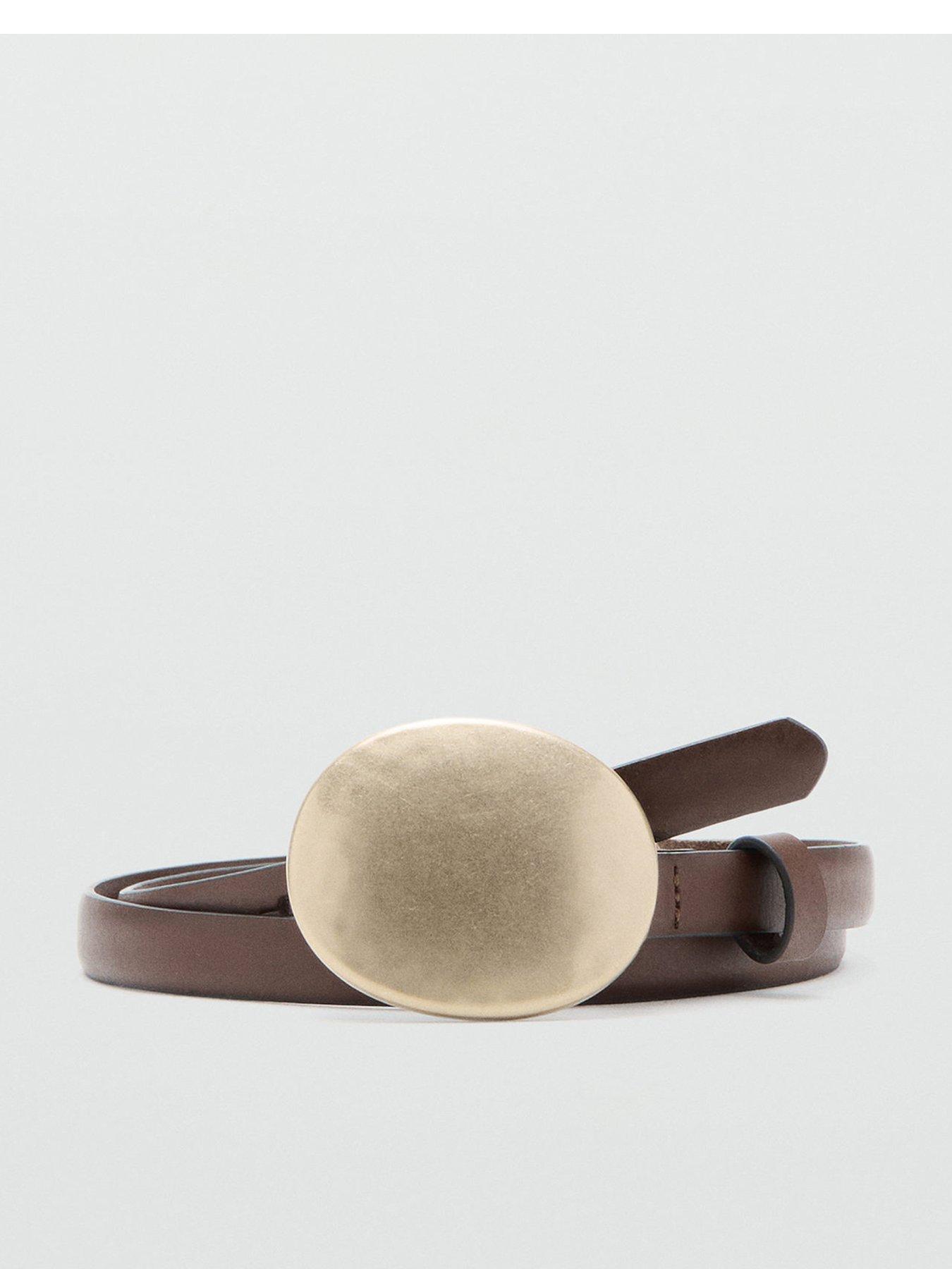 Mango Rounded Buckle Leather Belt - Brown