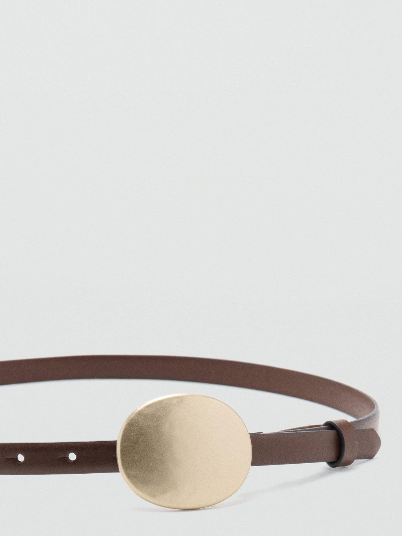 Image 2 of 4 of Mango Rounded Buckle Leather Belt - Brown