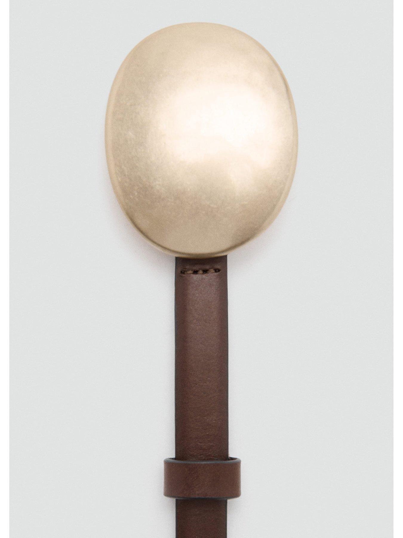 Image 3 of 4 of Mango Rounded Buckle Leather Belt - Brown