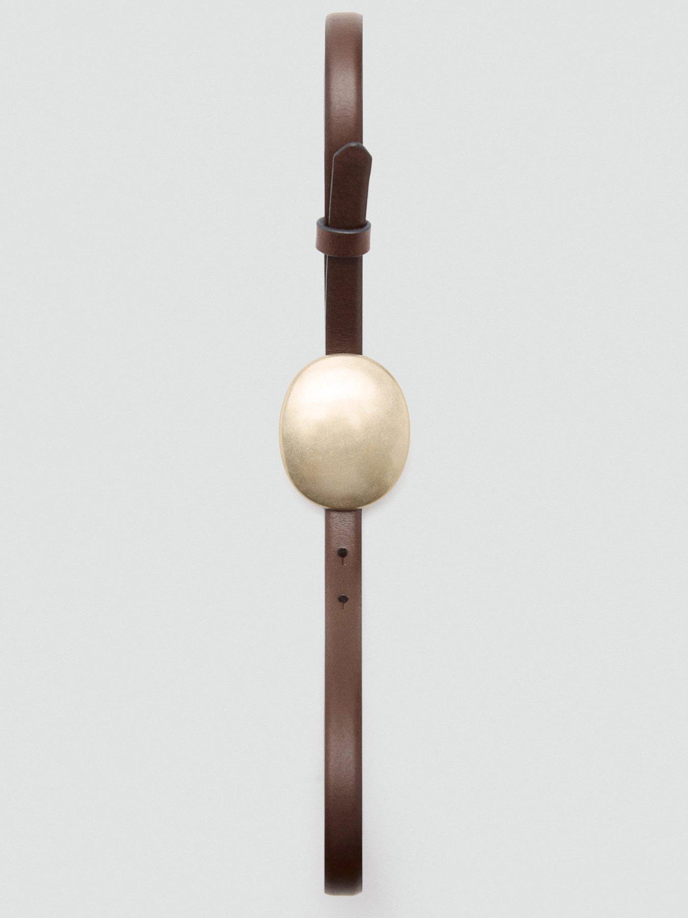 Image 4 of 4 of Mango Rounded Buckle Leather Belt - Brown