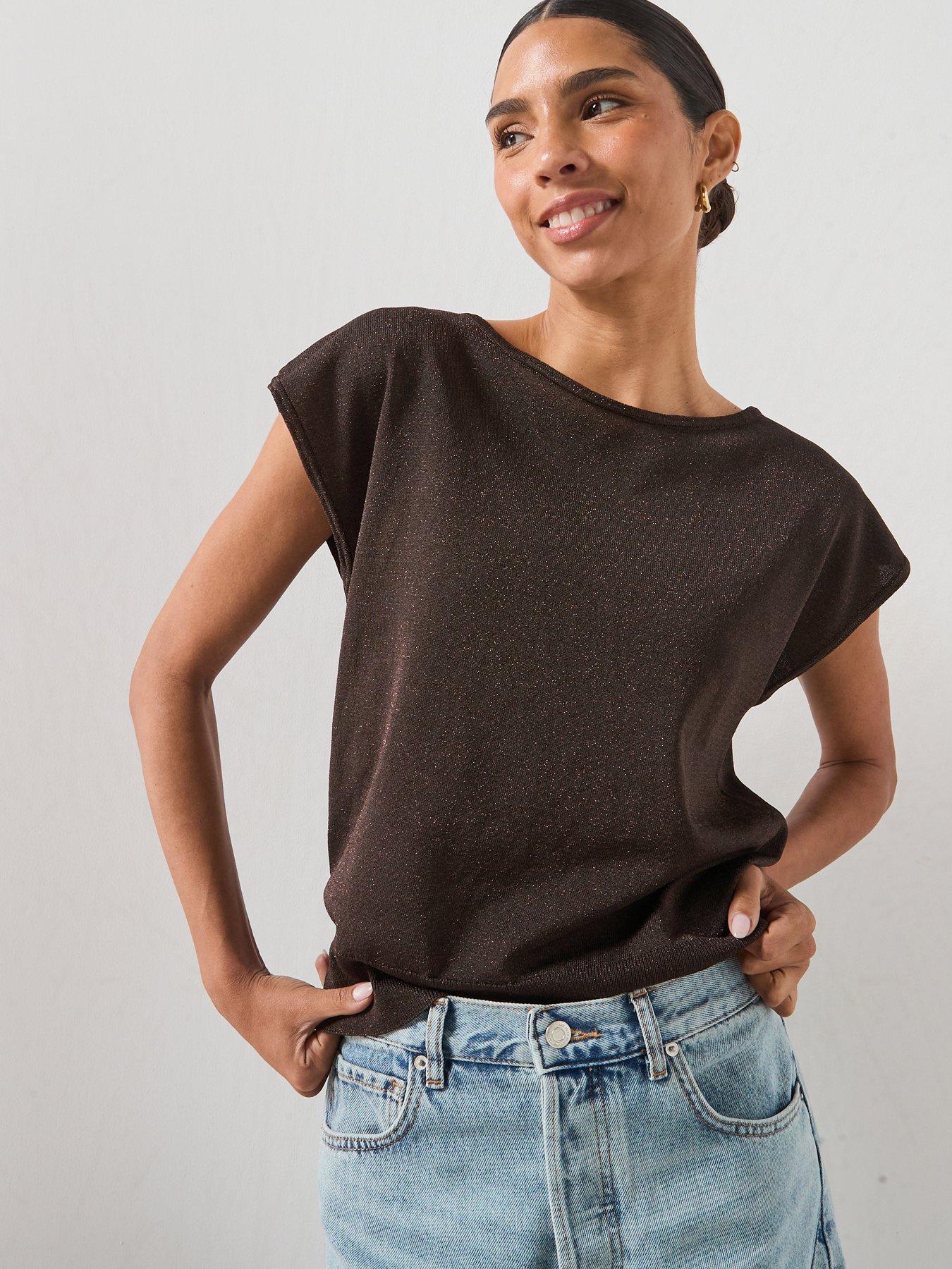Mango Boat Neck Knitted Top - Brown