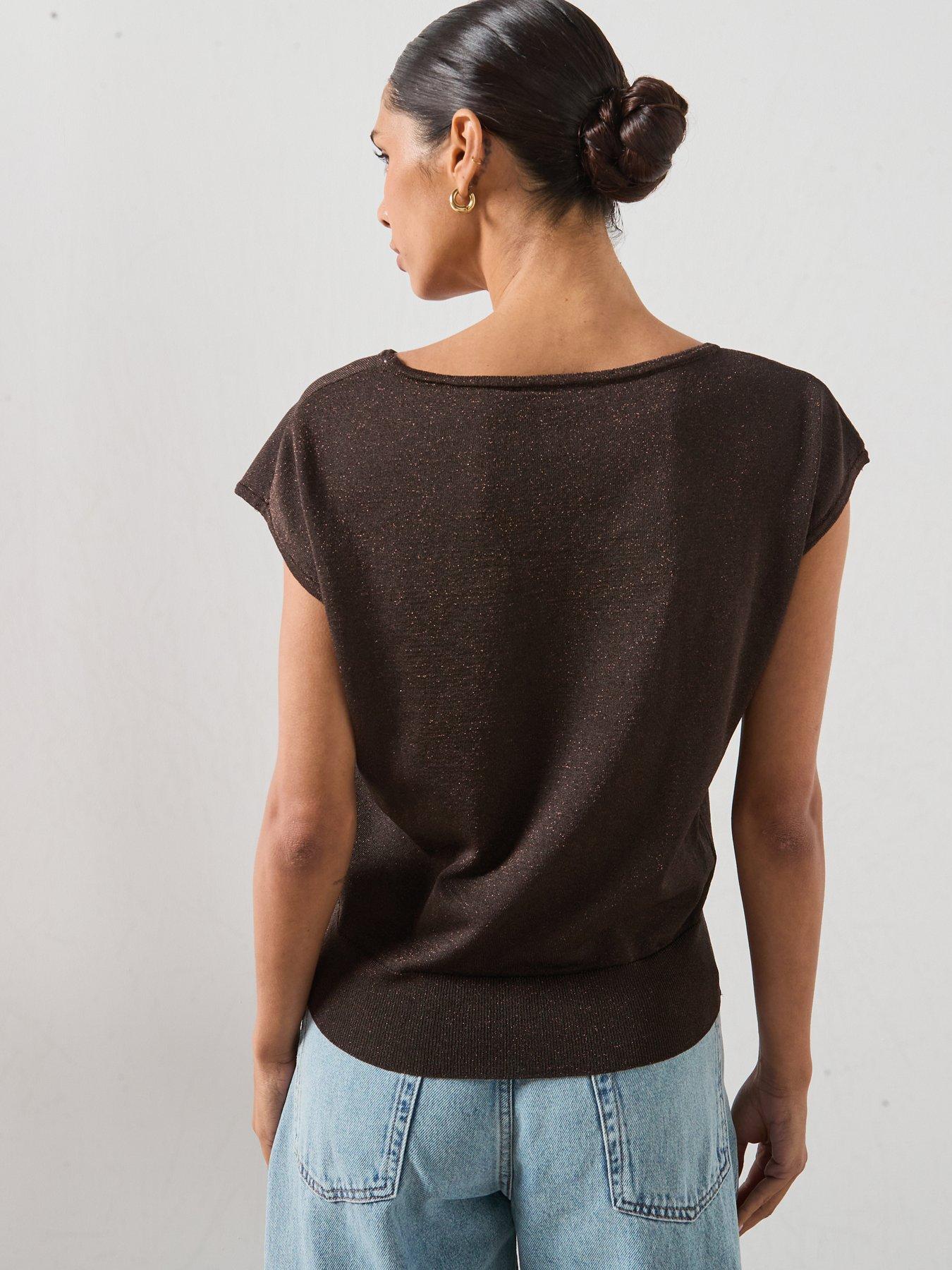 Image 2 of 6 of Mango Boat Neck Knitted Top - Brown