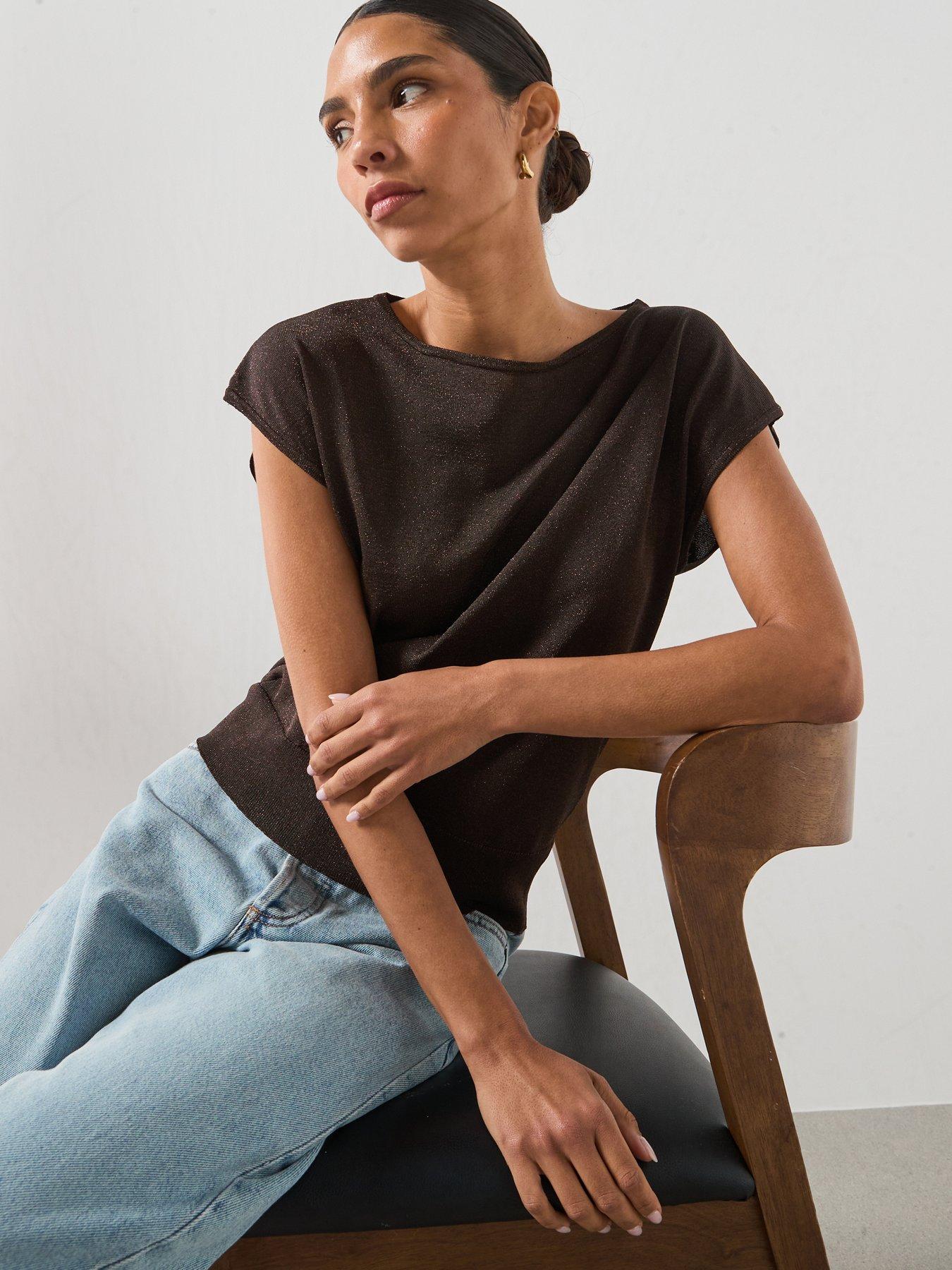 Image 6 of 6 of Mango Boat Neck Knitted Top - Brown