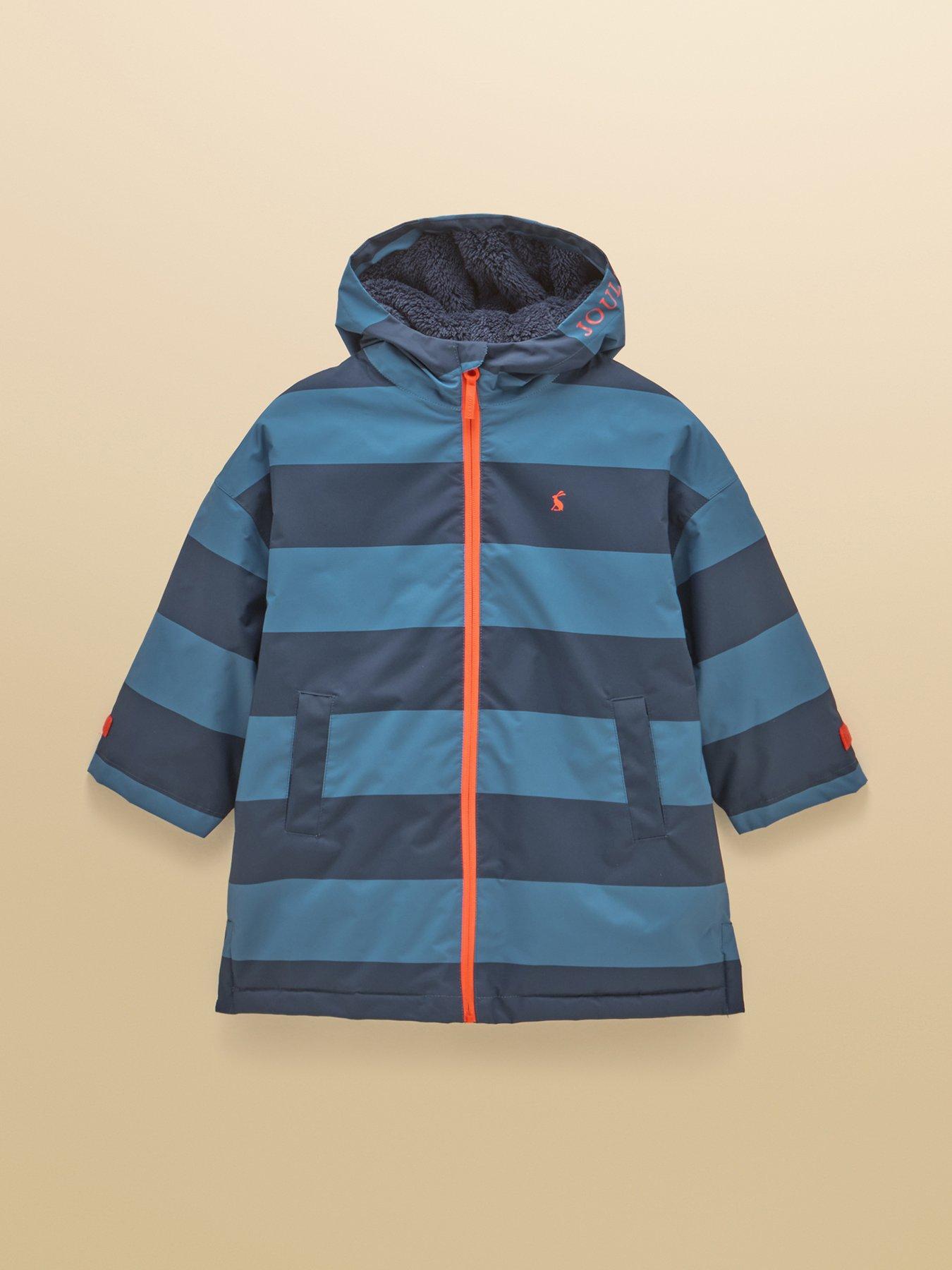 Joules Boys Stripe Waterproof Changing Robe, Blue, Size Age: 7-9 Years