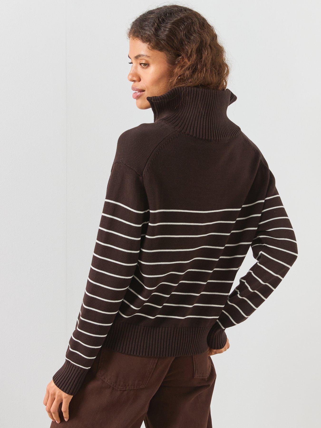 Image 2 of 6 of Mango Striped Zipped Sweater - Brown