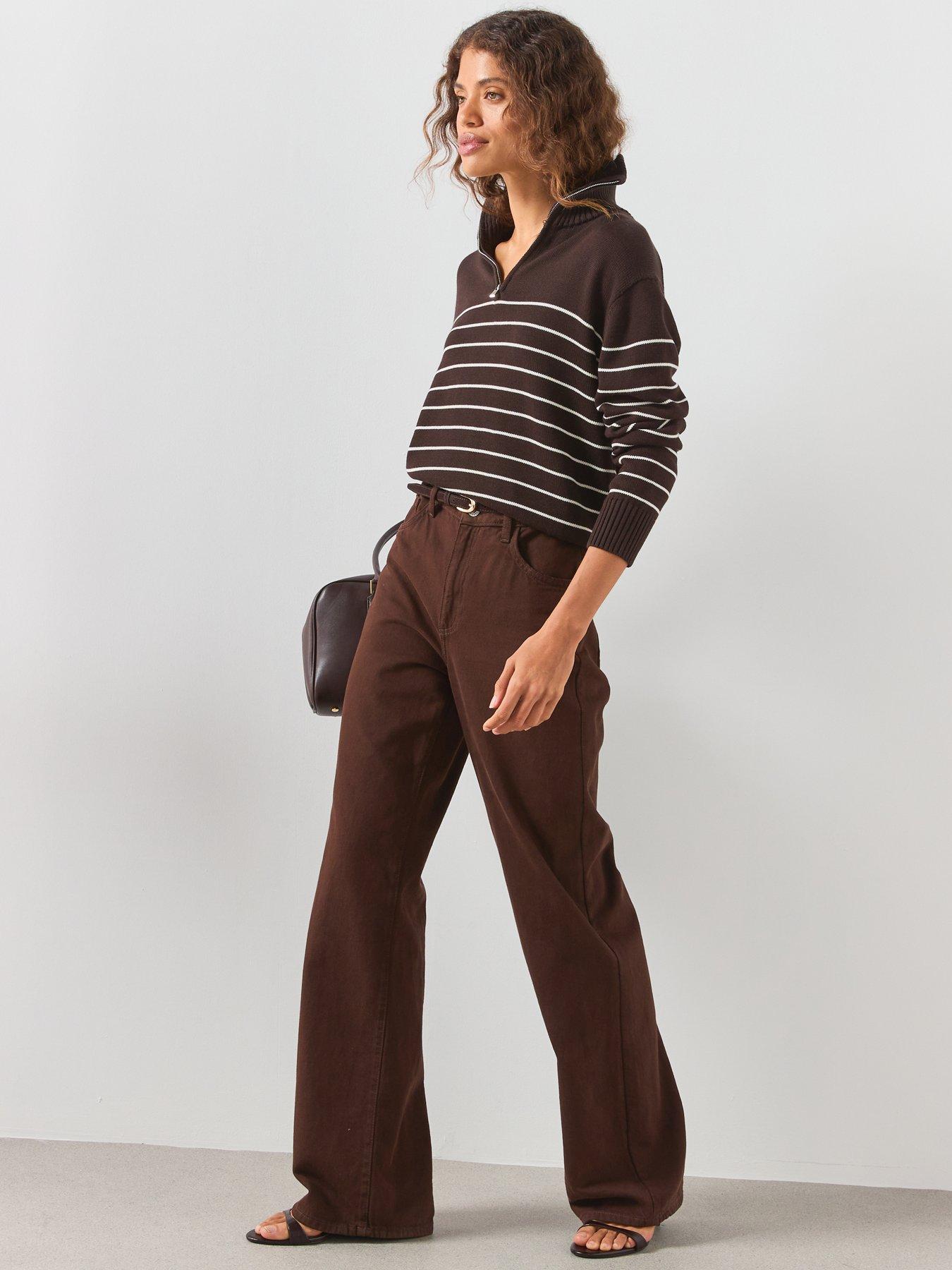 Image 4 of 6 of Mango Striped Zipped Sweater - Brown