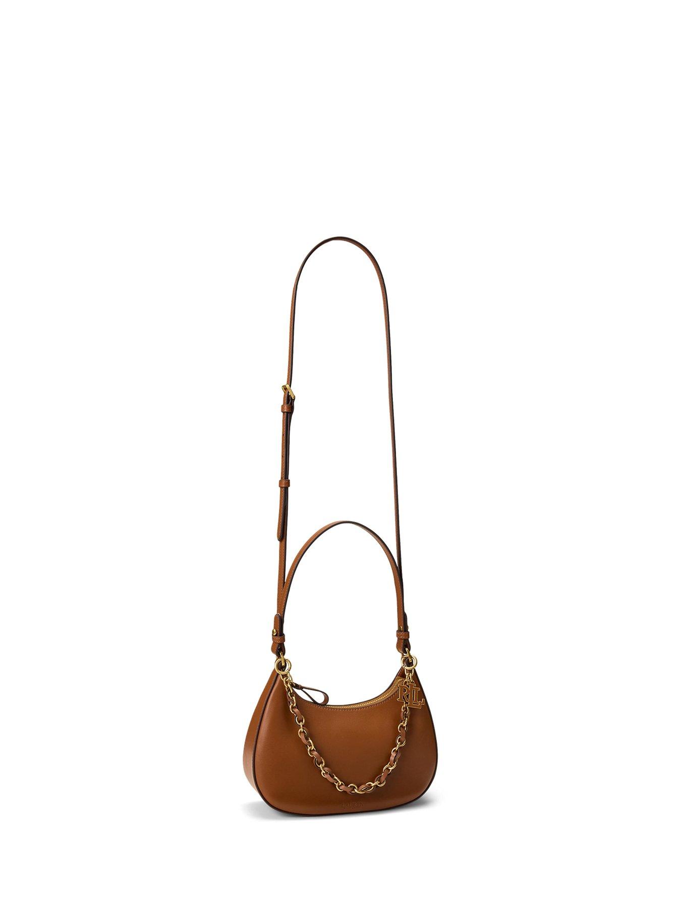 Image 3 of 6 of Lauren by Ralph Lauren Womens Marcy Leather Curved Zip Shoulder Bag - Beige