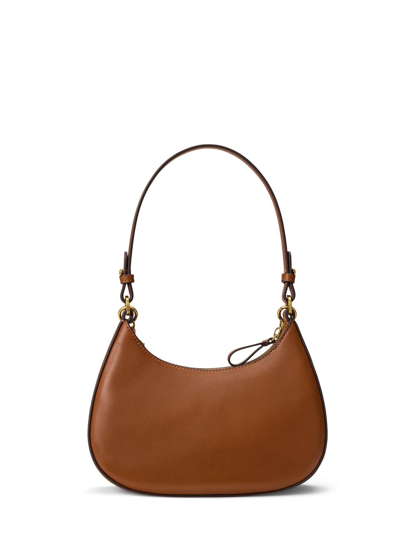 Image 4 of 6 of Lauren by Ralph Lauren Womens Marcy Leather Curved Zip Shoulder Bag - Beige