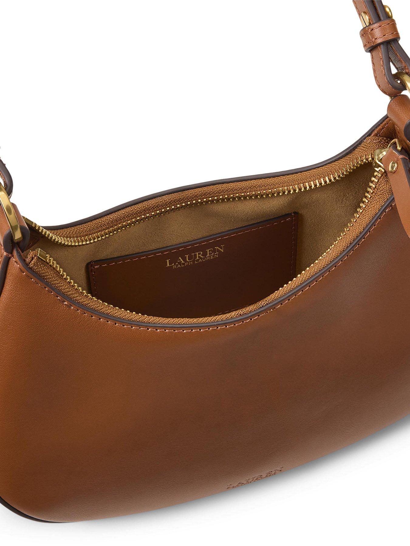 Image 5 of 6 of Lauren by Ralph Lauren Womens Marcy Leather Curved Zip Shoulder Bag - Beige